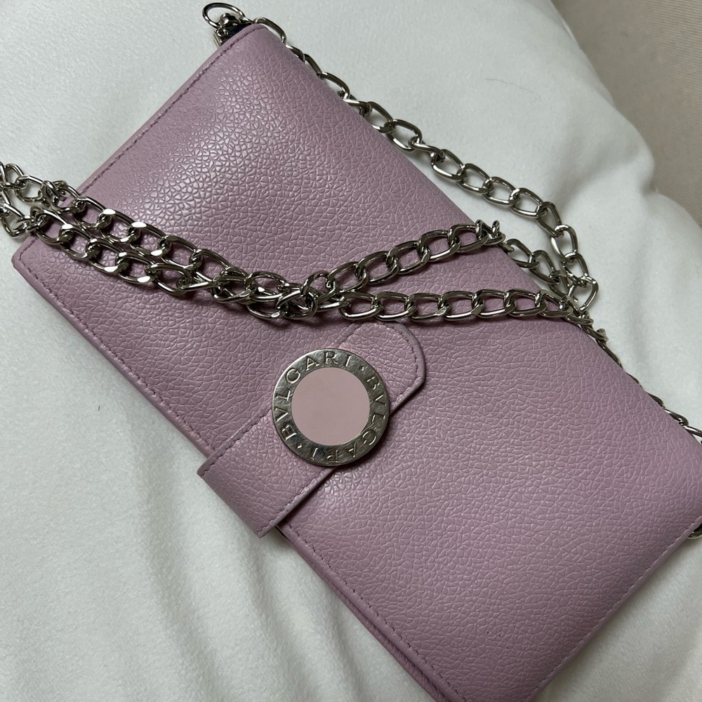 Bulgari Pink Leather wallet with unbranded chain